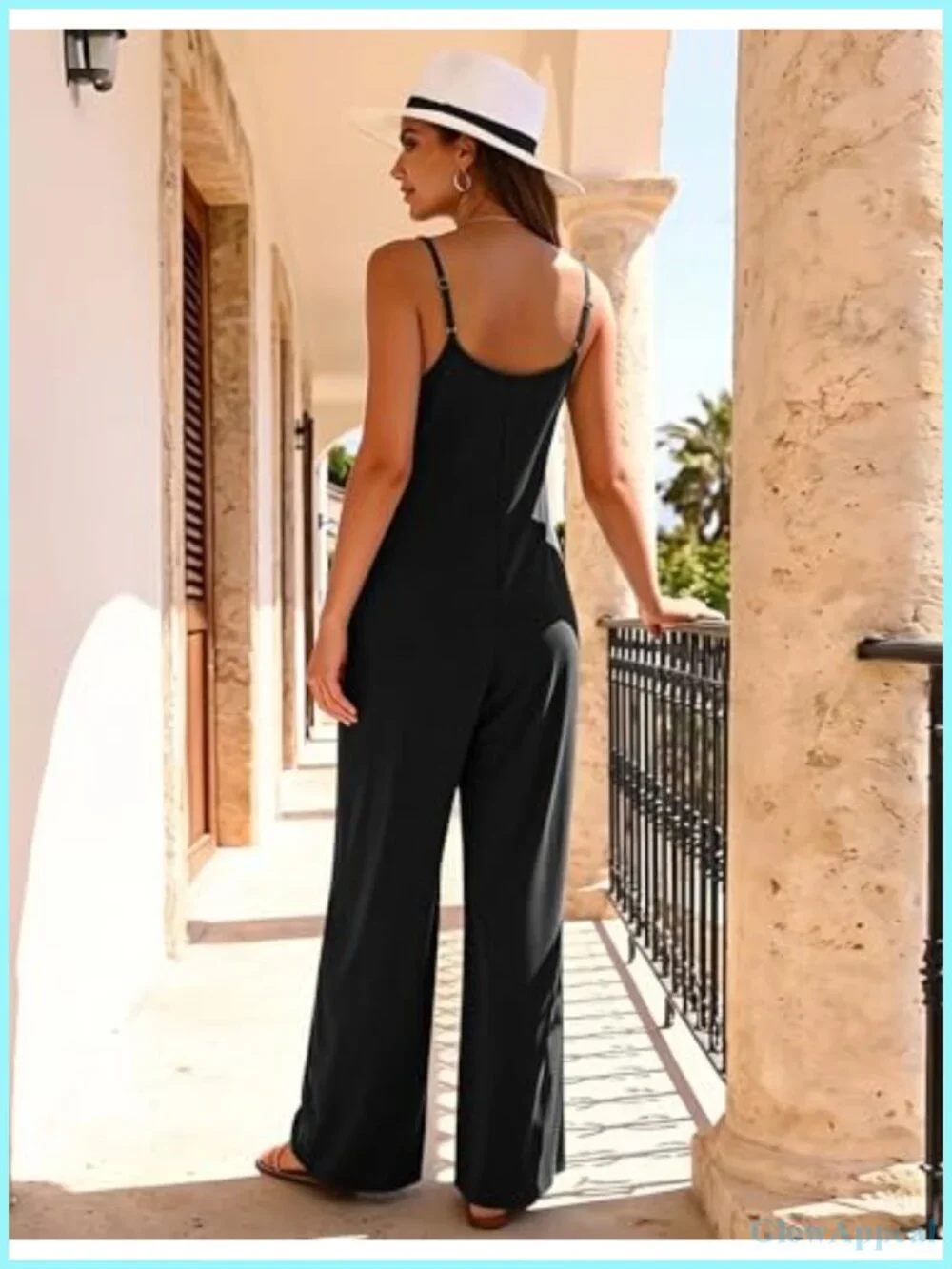 Women's Boho Jumpsuit Sleeveless Spaghetti Strap Long Pants Romper with Pockets